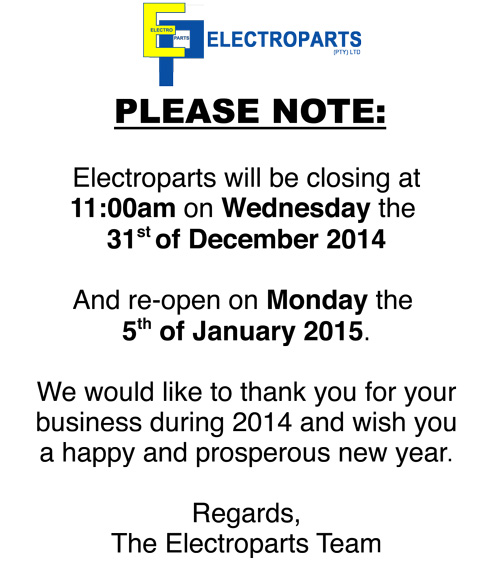 Closing Times for 2014 Holiday Period
